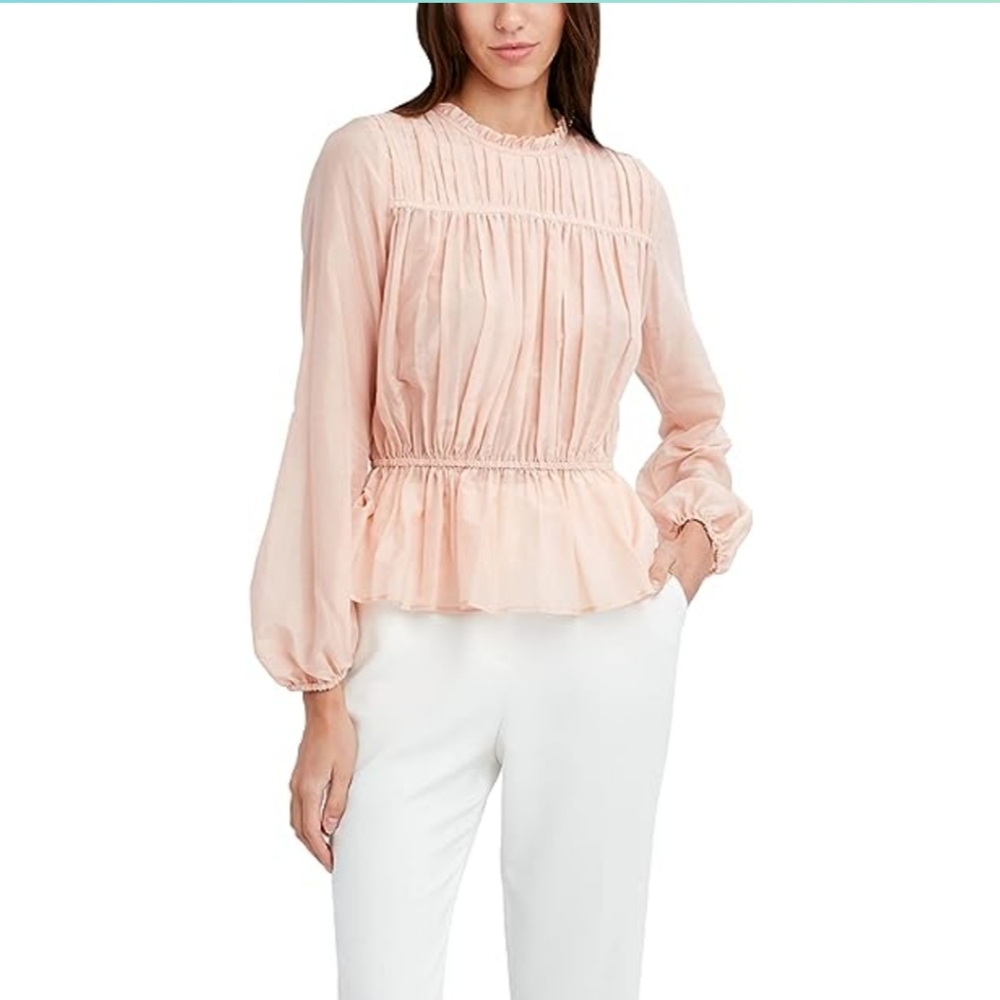 bcbgmaxazria long sleeve pleated blouse